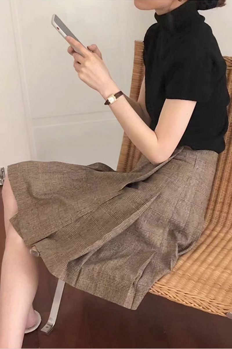 plaid wool skirt, short pleated winter wrap skirt women C3430