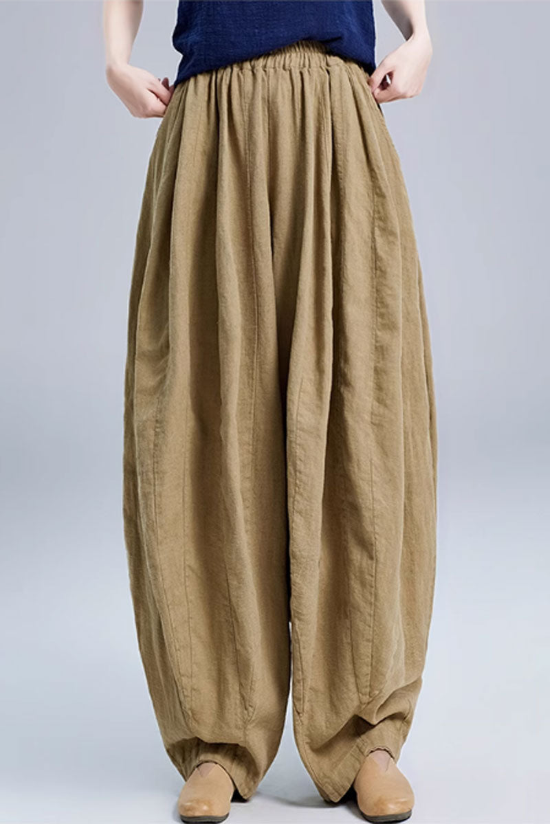 wide leg loose fitting long linen pants women C3867