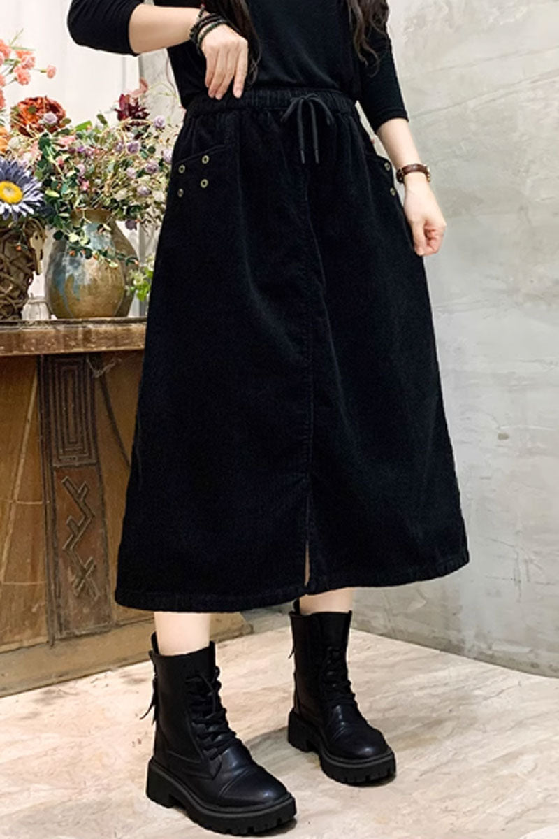 Women's a line corduroy skirt with elastic waist C3906