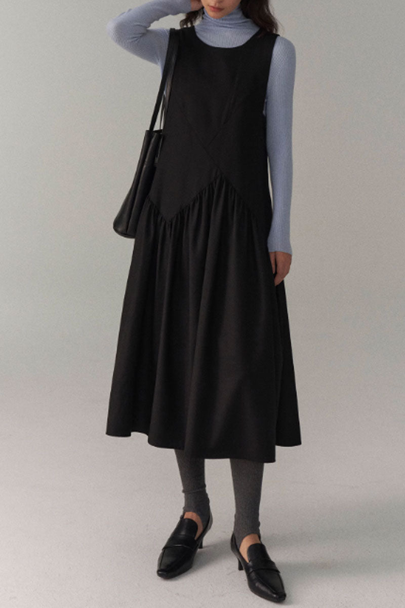 irregular womens sleeves wool dress C3828