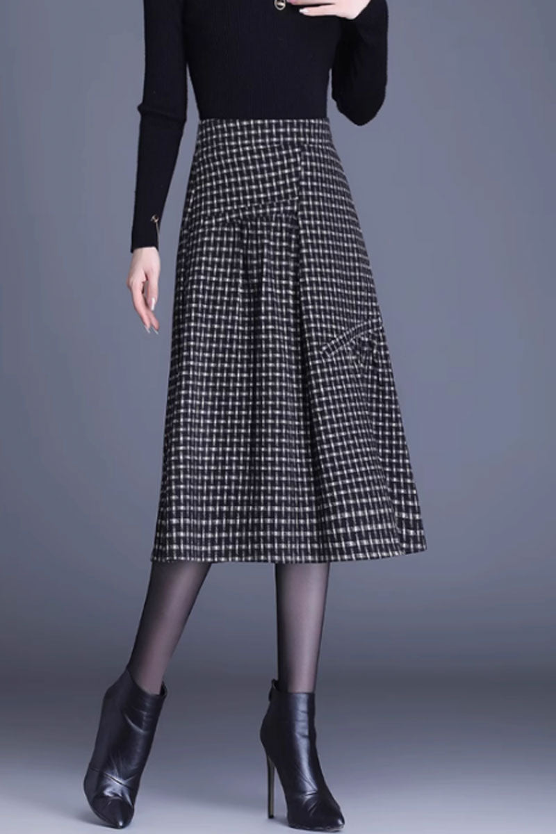 asymmetrical winter a line plaid skirt C3750