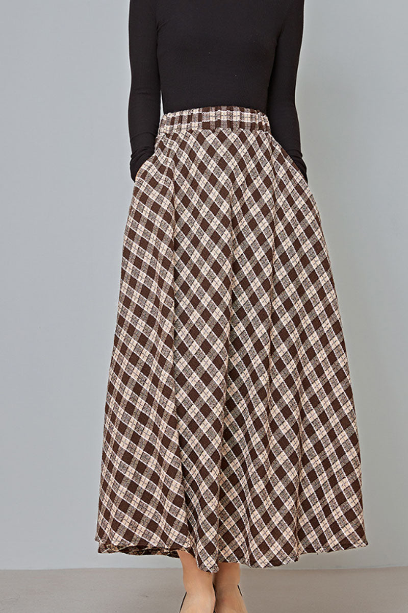 womens elastic waist a line long wool skirt C3725