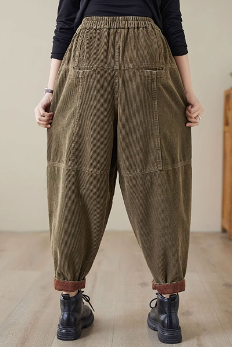long corduroy pants with drawstring waist C3812