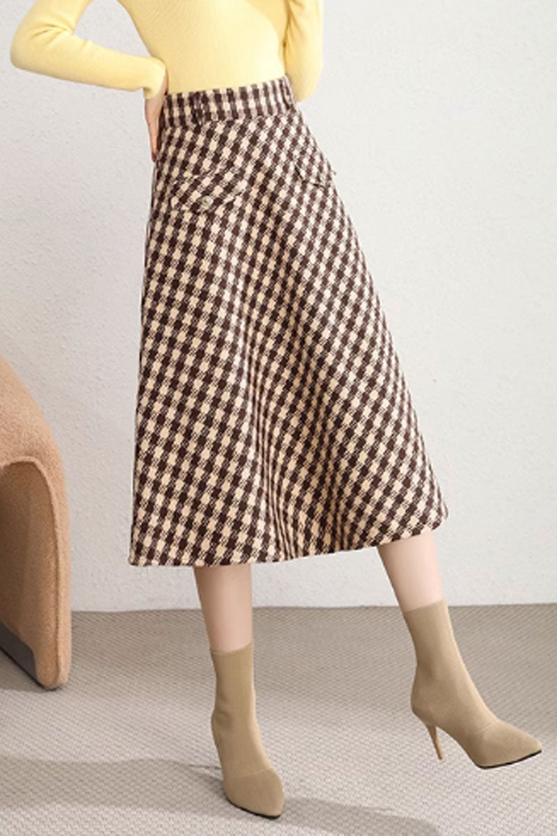 winter a line midi plaid skirt women C3752