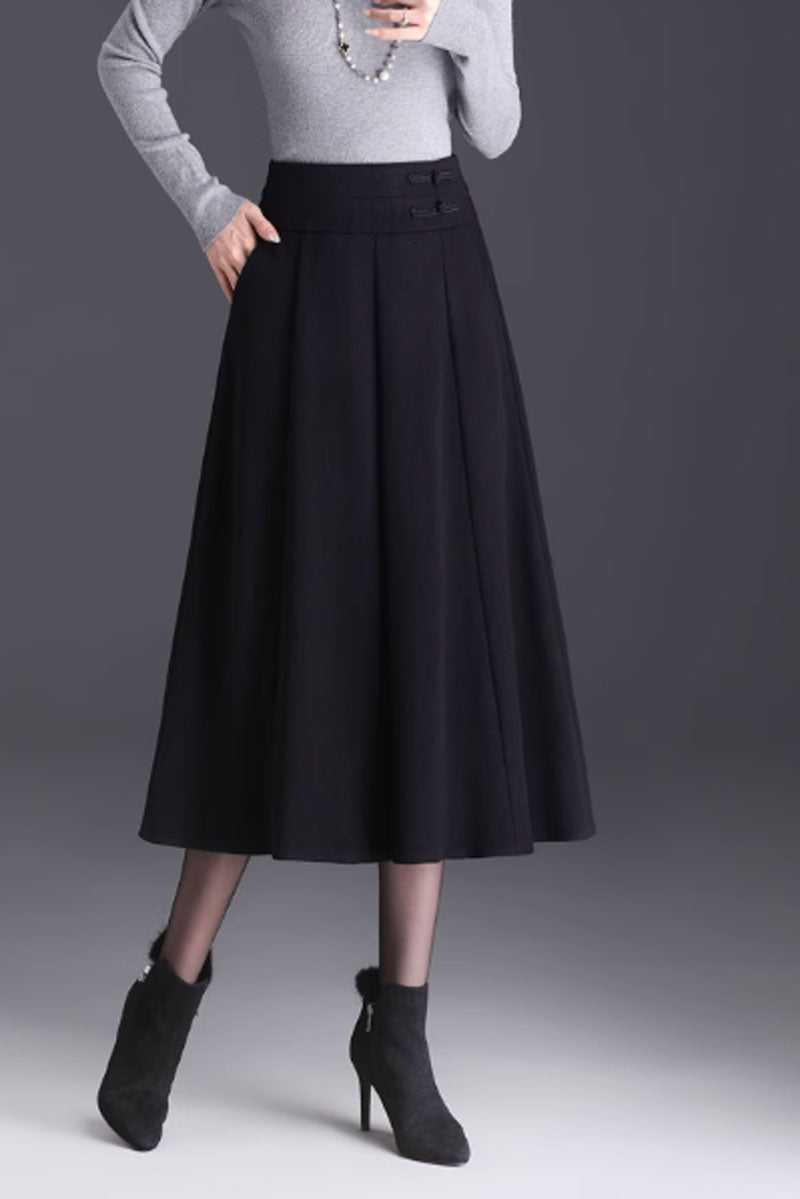 pleated a line midi wool skirt women C3755