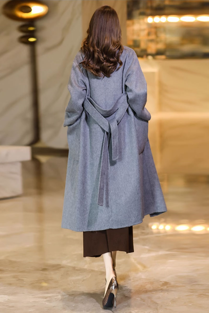 gray long wool coats with pockets C3738