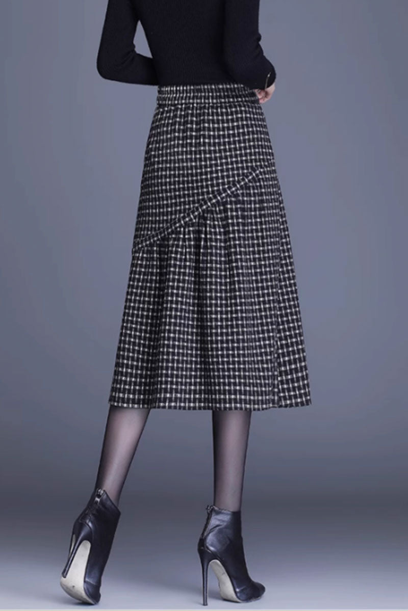 asymmetrical winter a line plaid skirt C3750