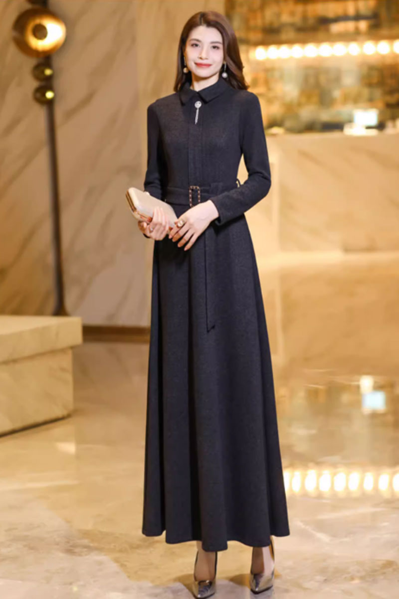 maxi fit and flare winter wool dress c3740