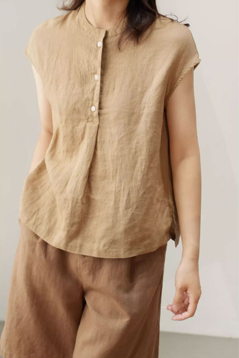 summer linen shirt top with cap sleeves C3850