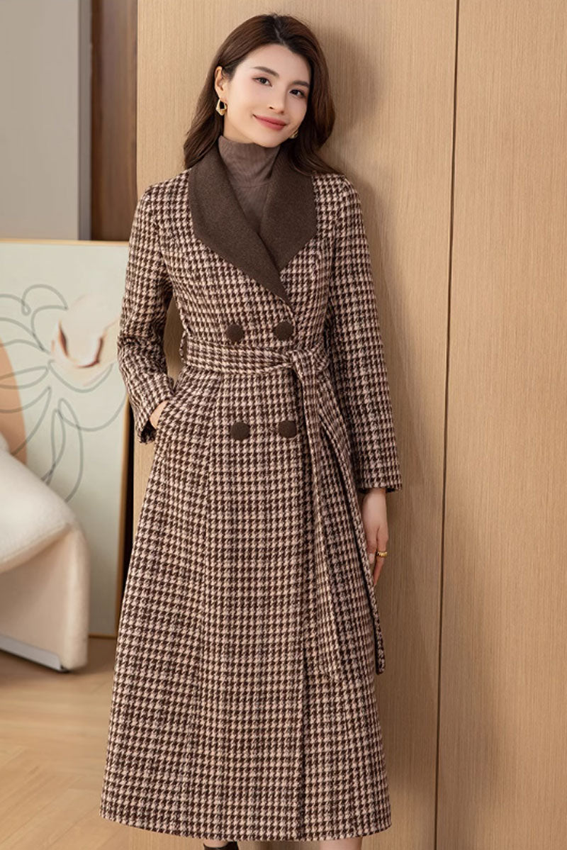 plaid long winter wool coat women c3739