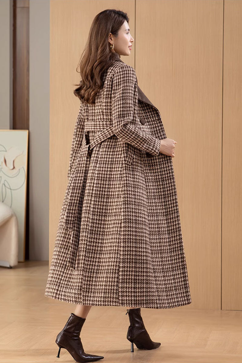plaid long winter wool coat women c3739
