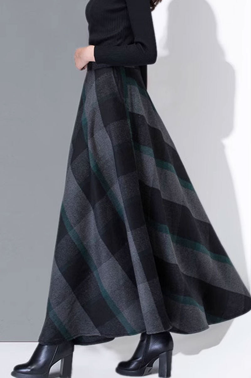 plaid long wool winter skirt for women C3757
