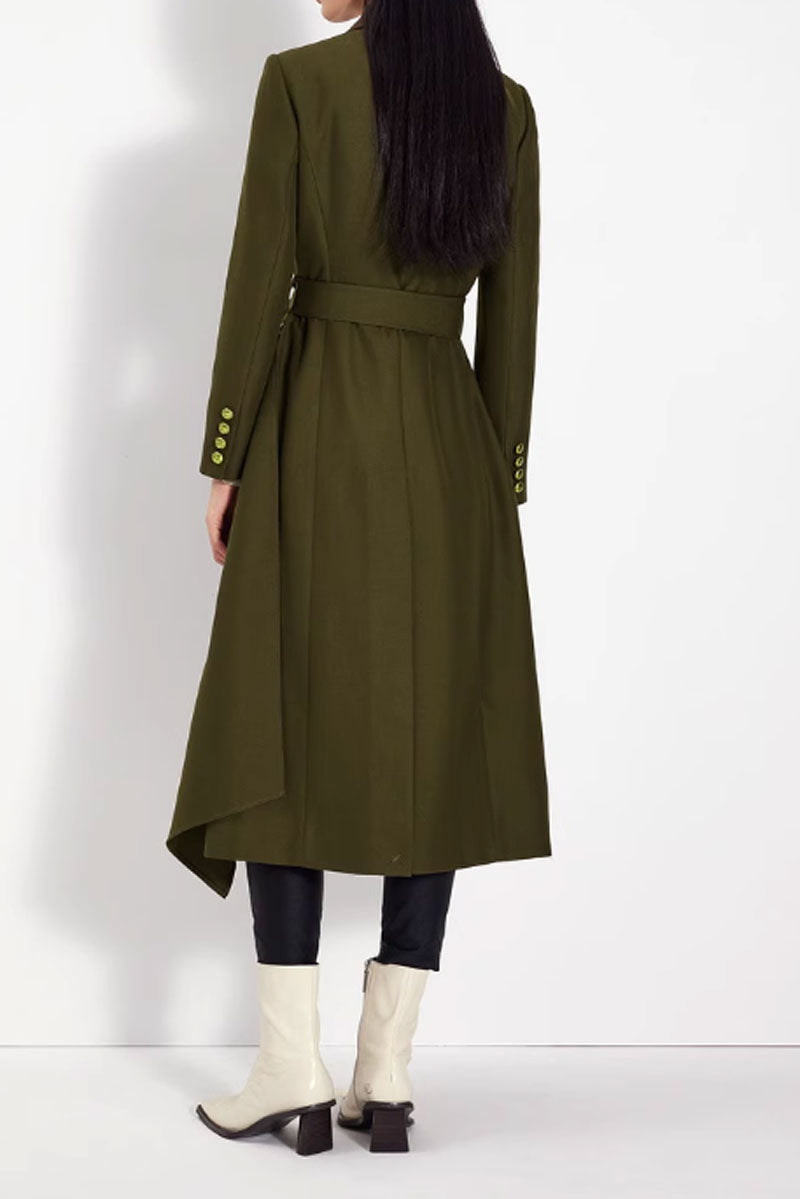 womens winter irregular wool coat with ruffle details C3835