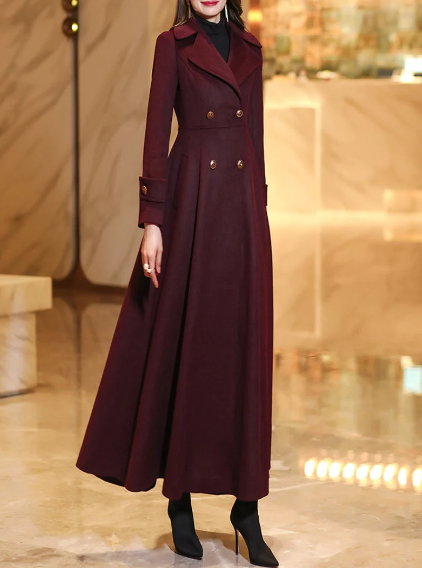 Wool coat, Long wool coat, Burgundy swing wool coat c3709