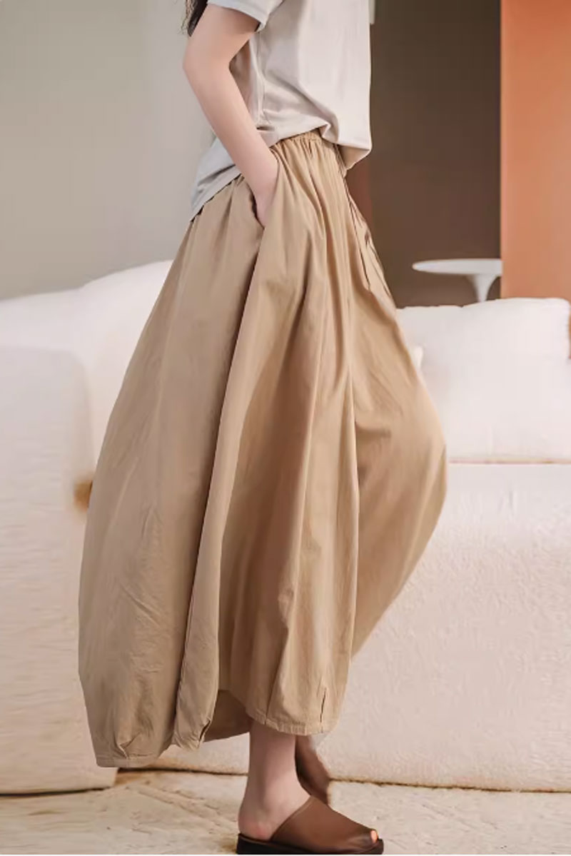 wide leg cotton pants with elastic waist C3861