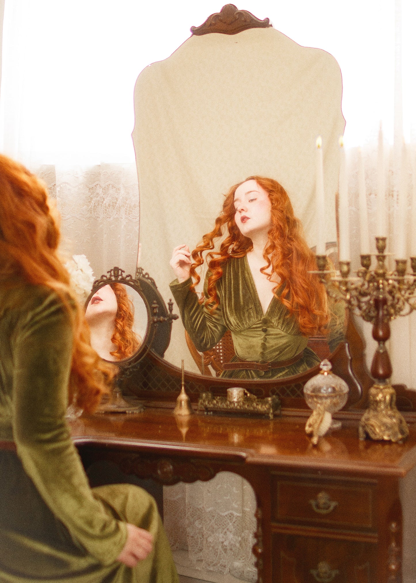 Green Velvet Midi Dress with buttons C3908