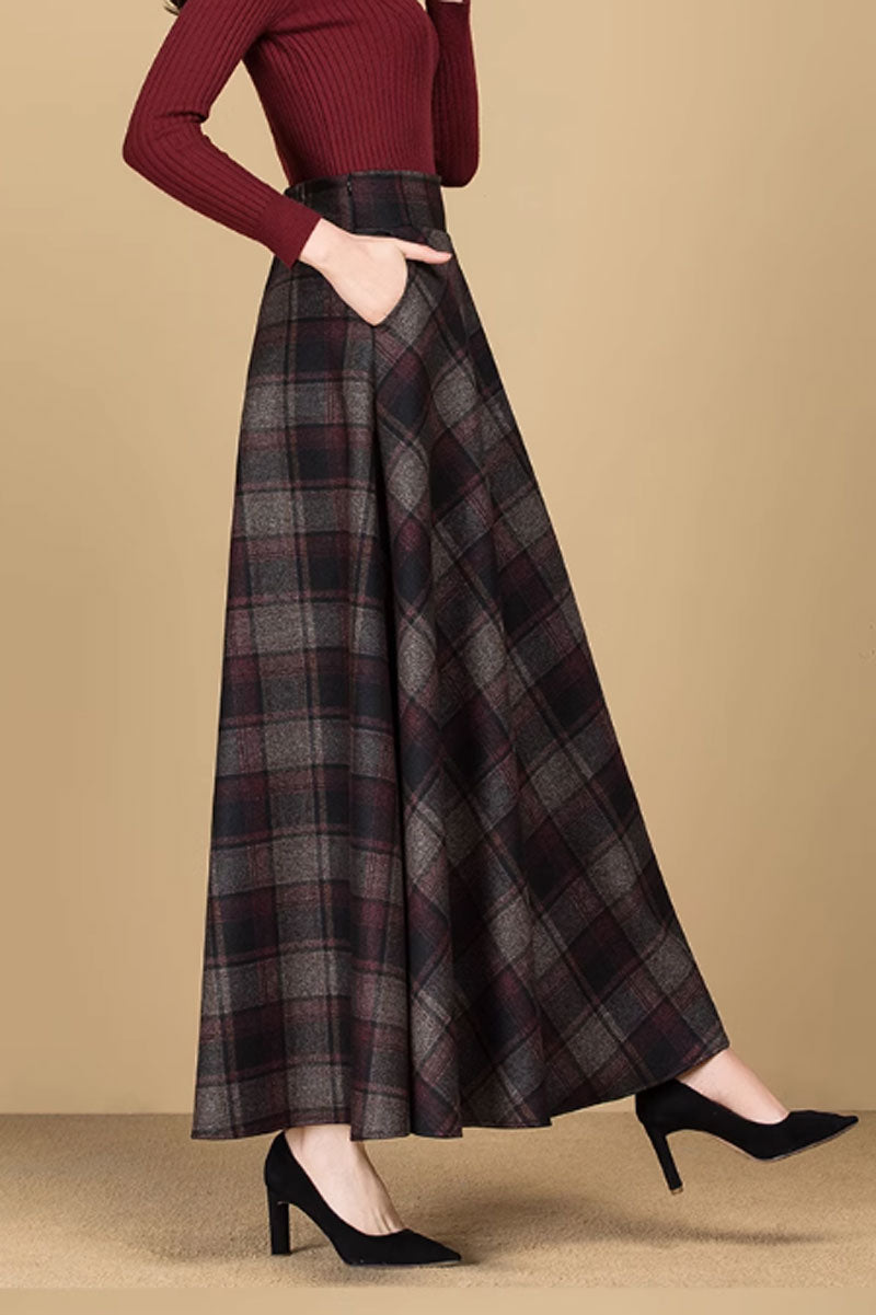 plaid maxi womens winter wool skirt C3746