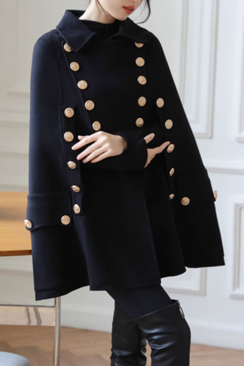 Double breasted military wool cape women C3656