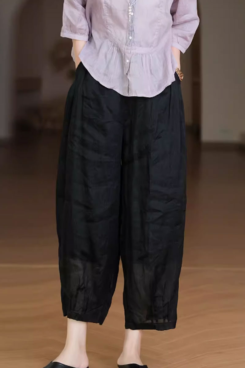 plus size womens spring linen pants with pockets C3857