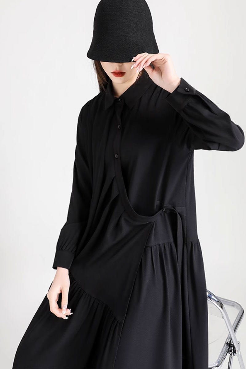 black long sleeves shirt dress women autumn C3501