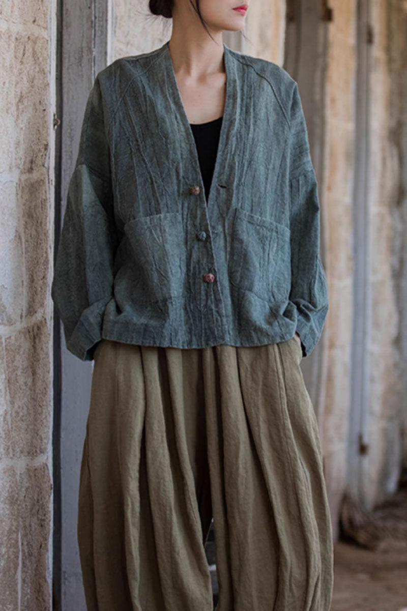 Spring womens linen shirt blouse C3846