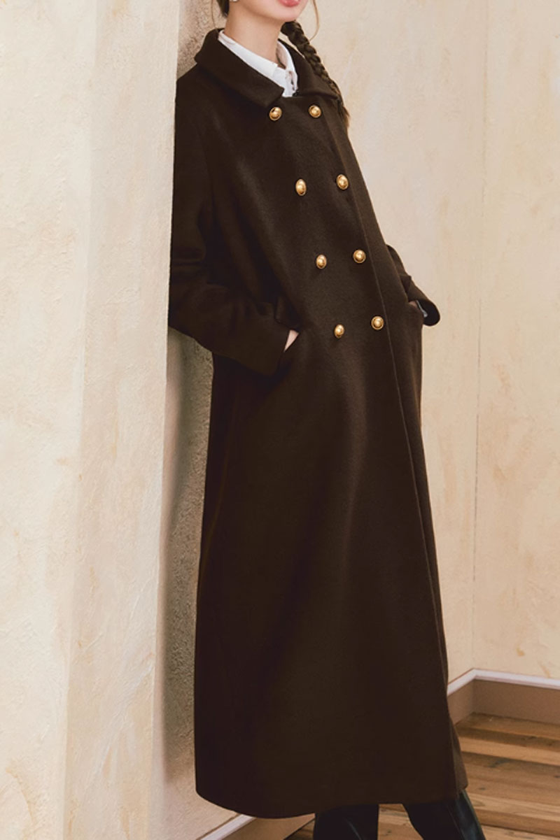 double breasted winter long wool coat c3743