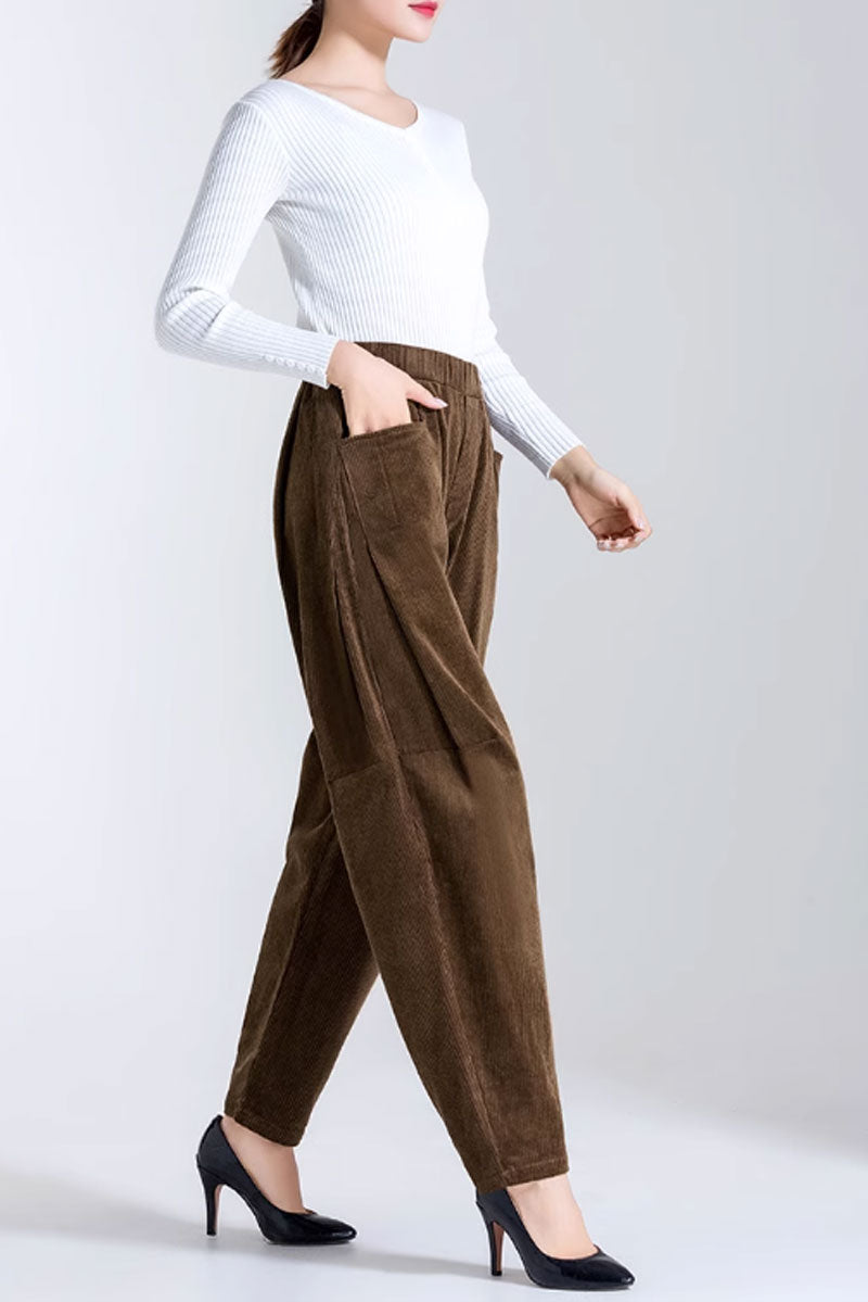 loose fitting winter corduroy pants women C3790