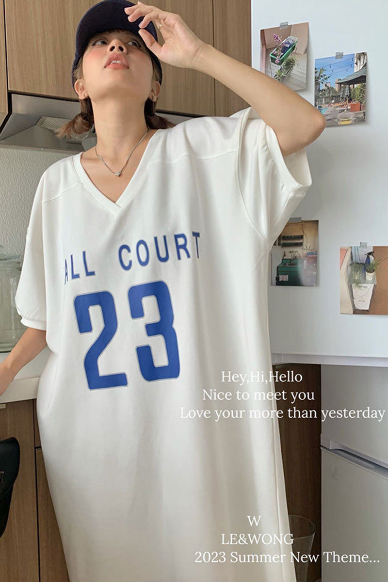 V-neck loose fitting casual T-shirt dress C3404