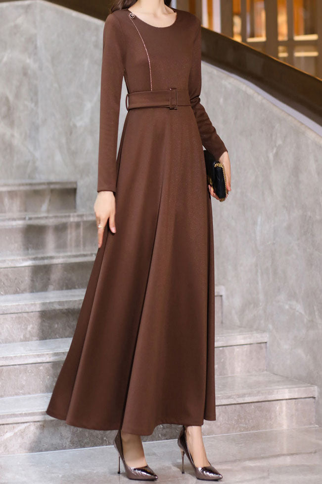 Women's Autumn Coffee Long Dress C3640