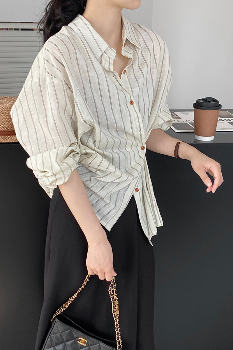 Irregular striped long sleeved shirt C3395