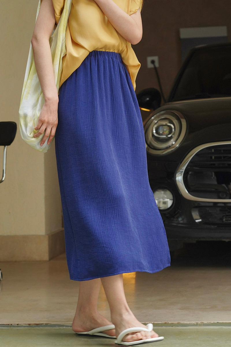 Elastic waist side slit casual midi skirt C3363