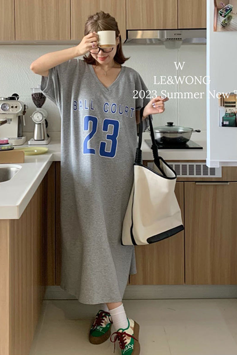 V-neck loose fitting casual T-shirt dress C3404