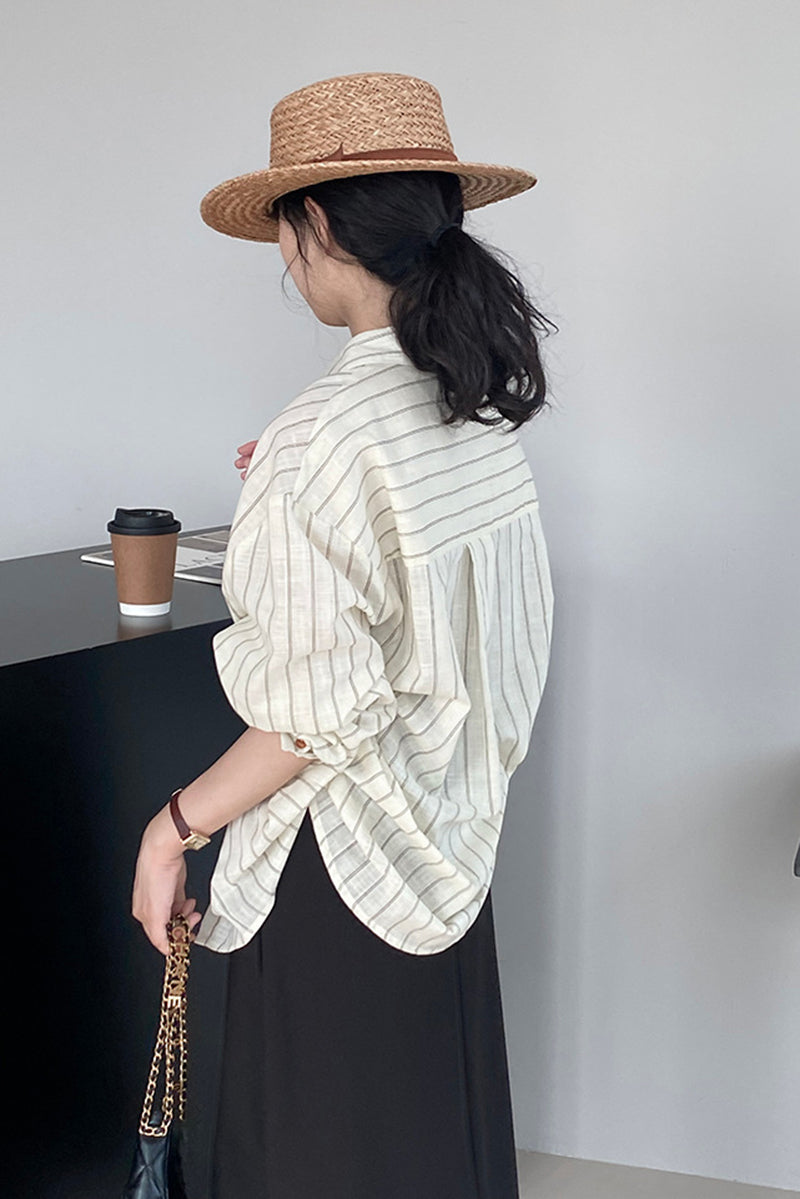 Irregular striped long sleeved shirt C3395