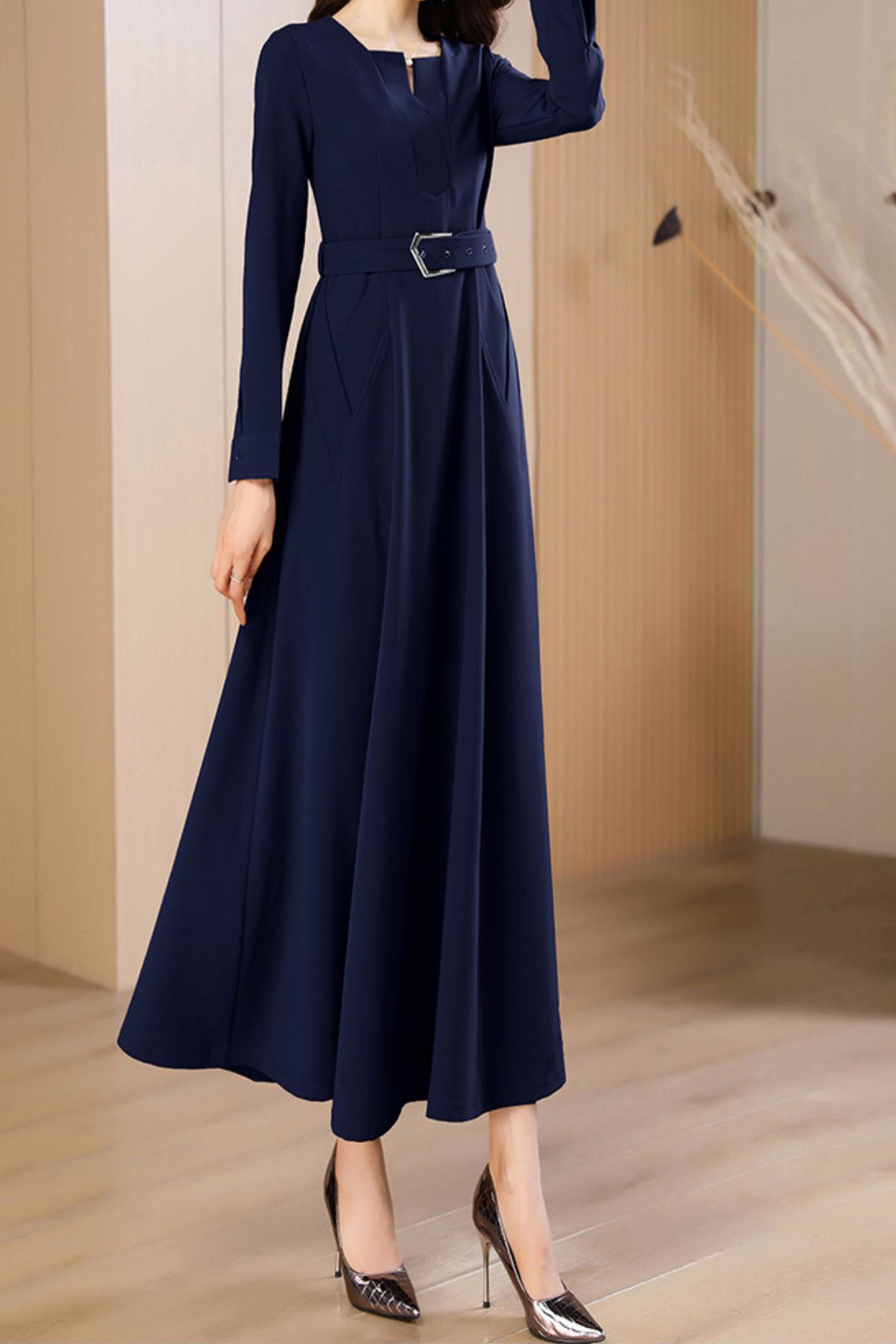 Women's Autumn Navy Blue long dress C3642