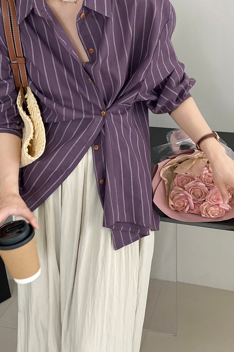 Irregular striped long sleeved shirt C3395