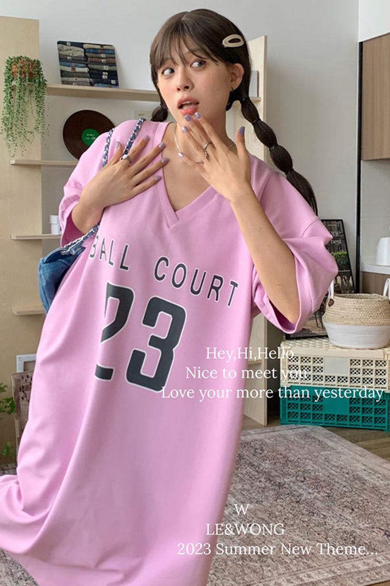 V-neck loose fitting casual T-shirt dress C3404