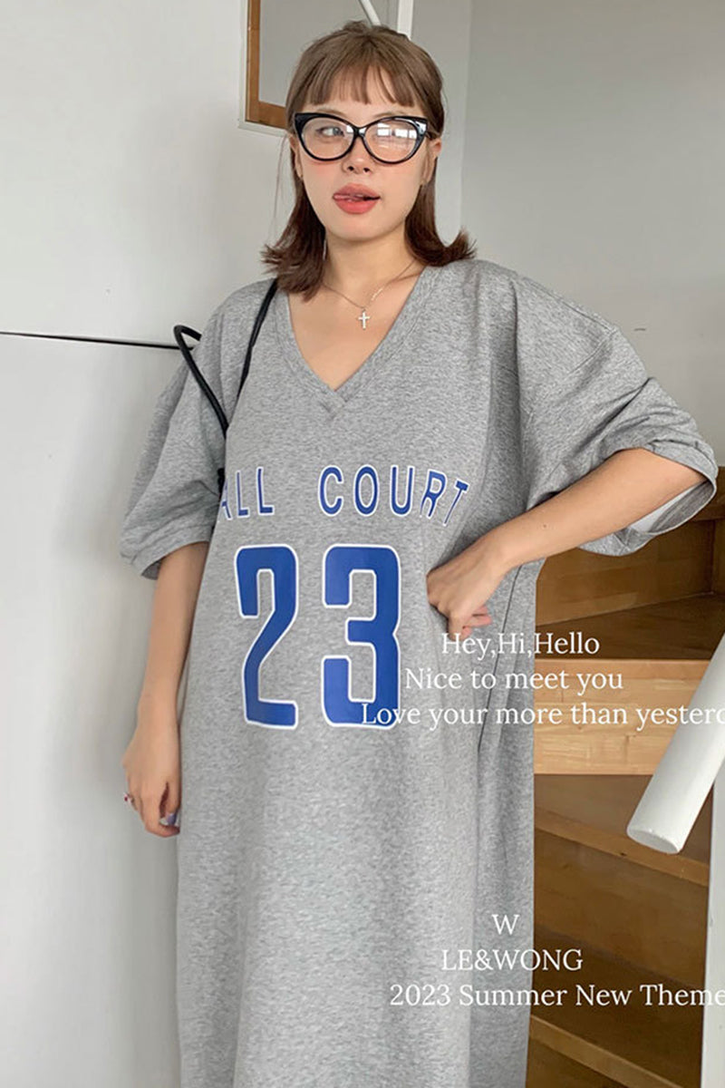 V-neck loose fitting casual T-shirt dress C3404
