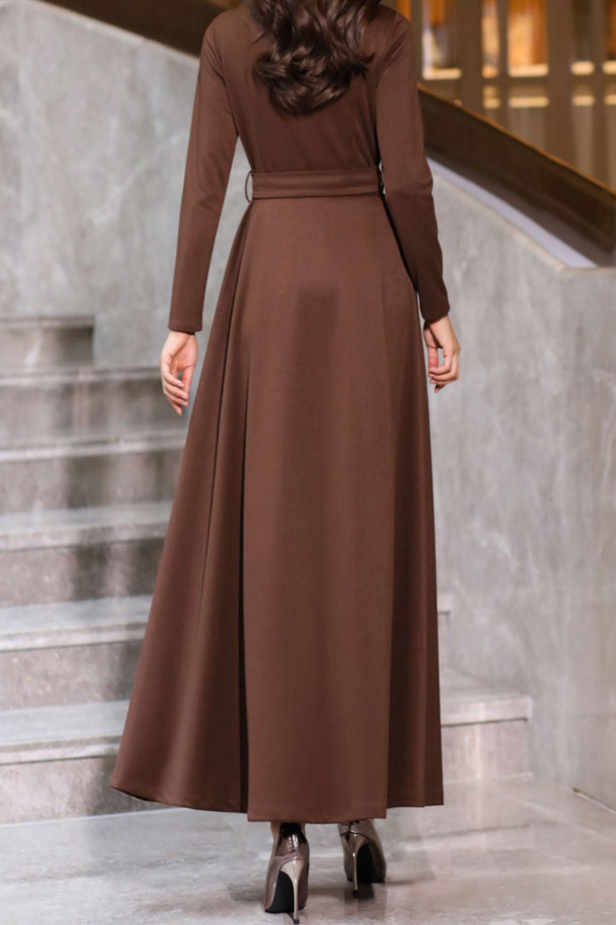 Women's Autumn Coffee Long Dress C3640