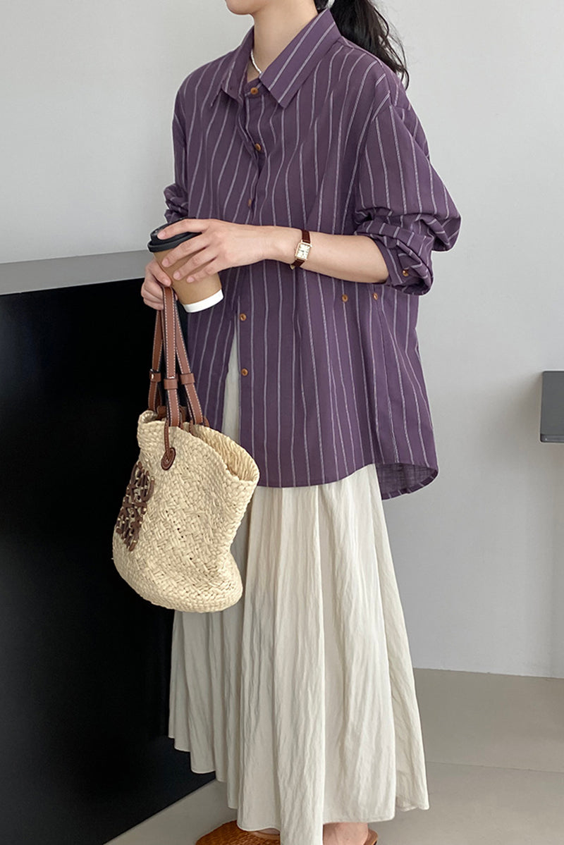 Irregular striped long sleeved shirt C3395