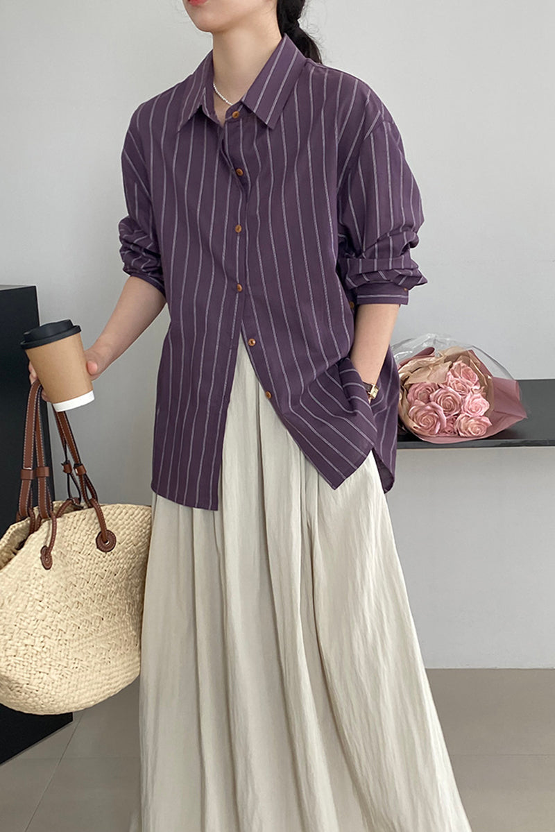Irregular striped long sleeved shirt C3395
