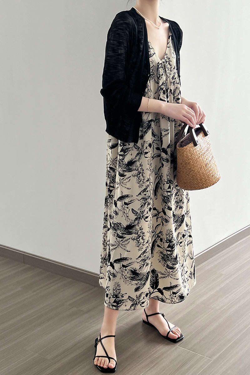 Women's summer V-neck drawstring dress C3366