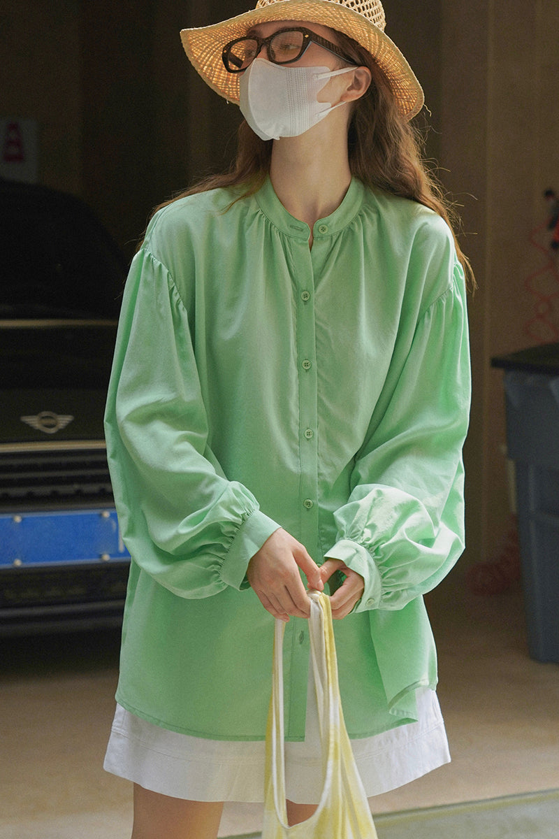 Lantern sleeve standing collar shirt C3359
