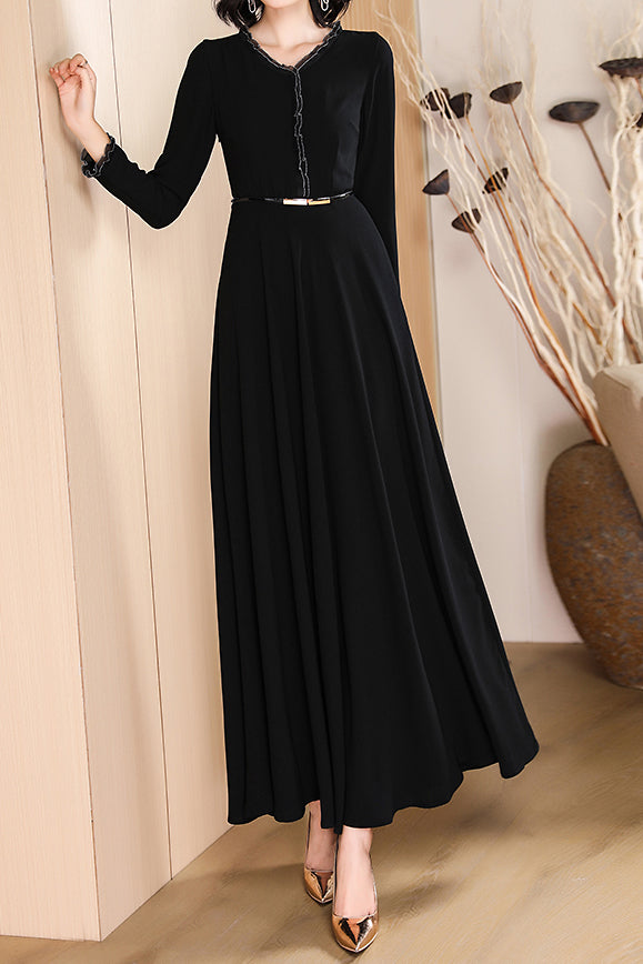 Women's long sleeve black dress C3628