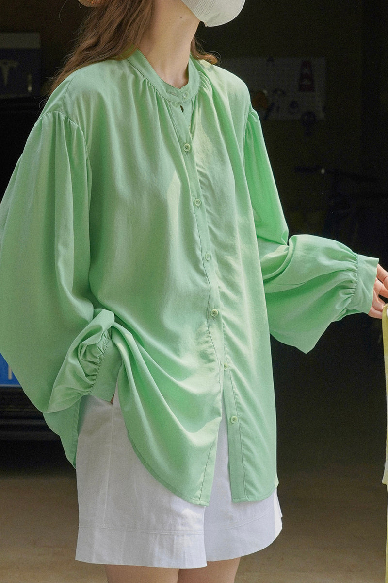 Lantern sleeve standing collar shirt C3359