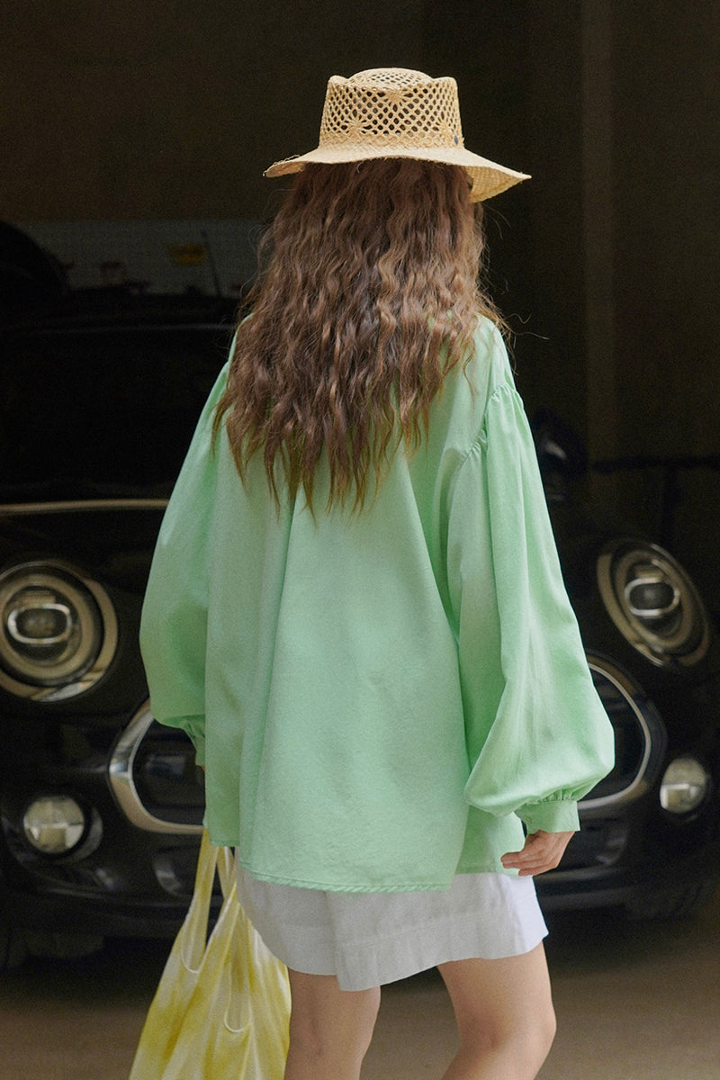 Lantern sleeve standing collar shirt C3359