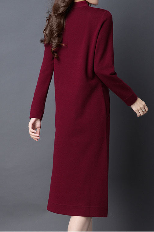 Women's Autumn Red Wool Dress C3635