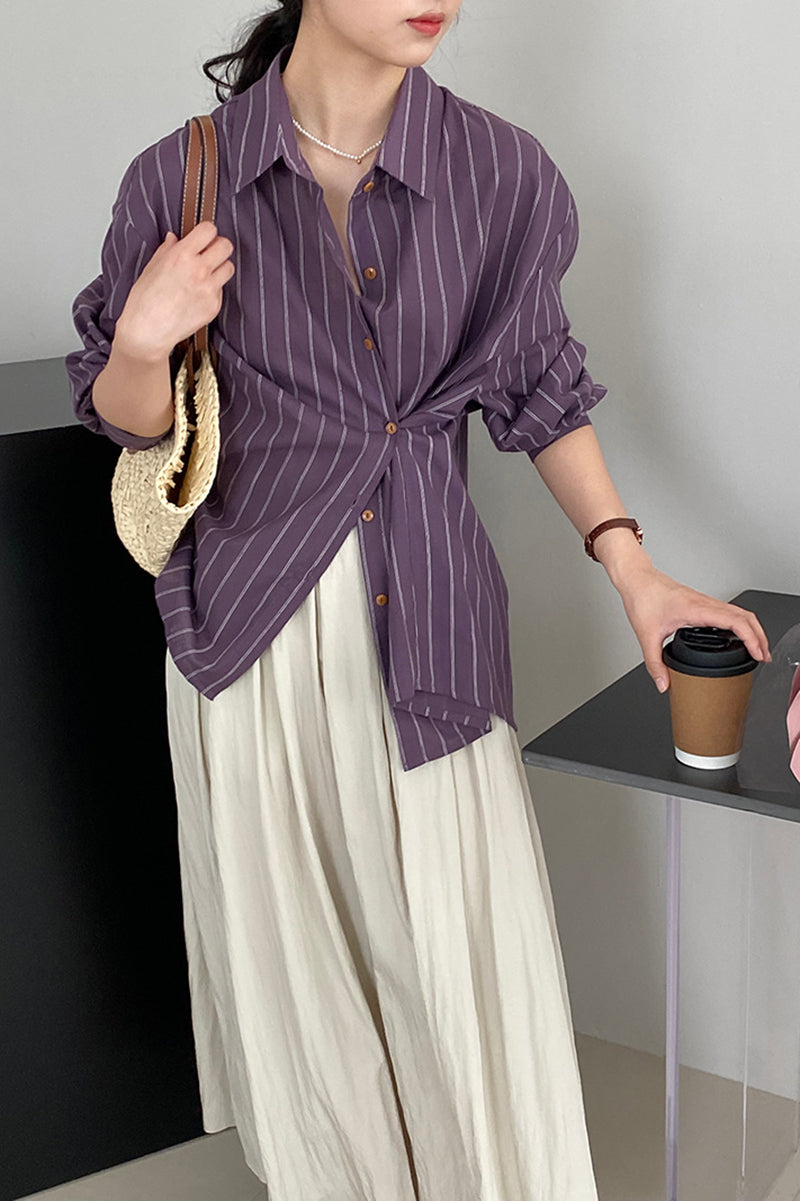 Irregular striped long sleeved shirt C3395