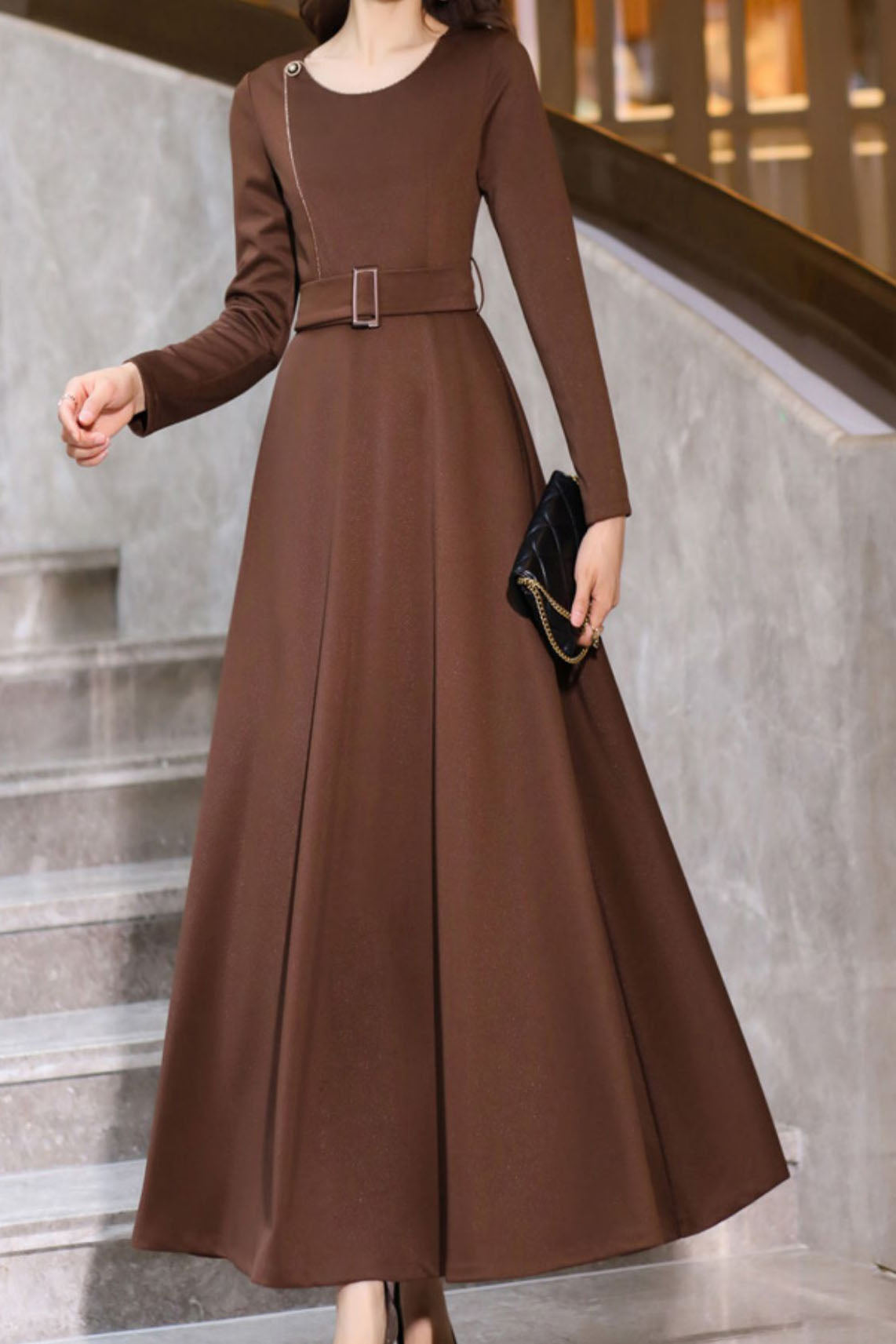 Women's Autumn Coffee Long Dress C3640