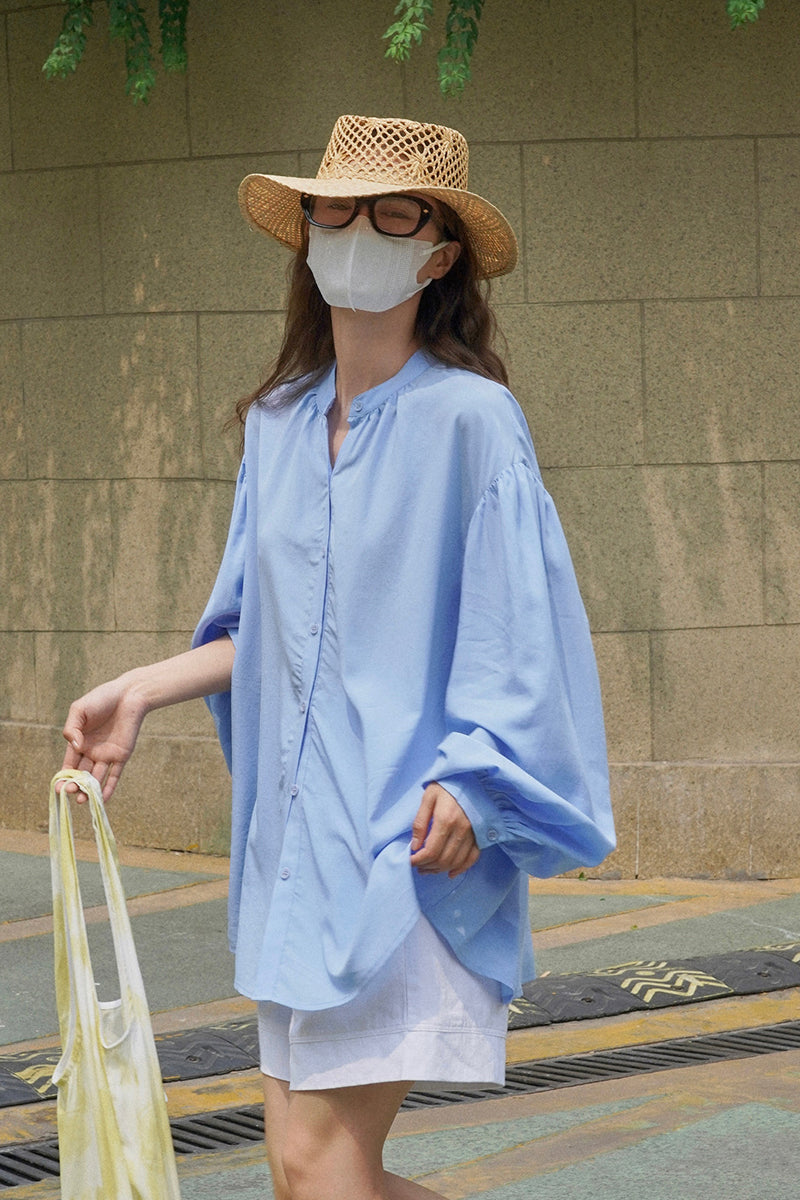 Lantern sleeve standing collar shirt C3359