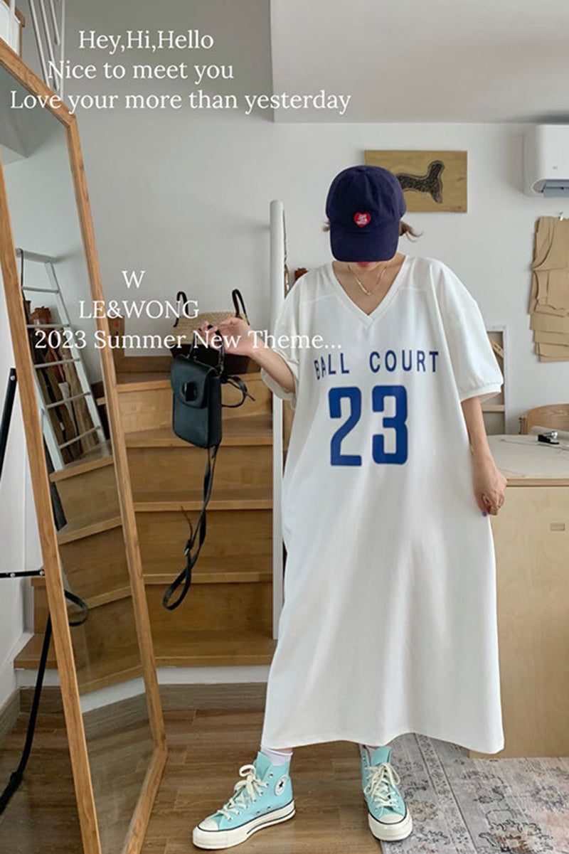 V-neck loose fitting casual T-shirt dress C3404